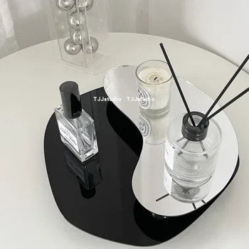 Nordic Geometric Silver Acrylic Storage Tray Mirror Storage Organizer Containers Candle Storage Holder Shelf Ornament Home Decor