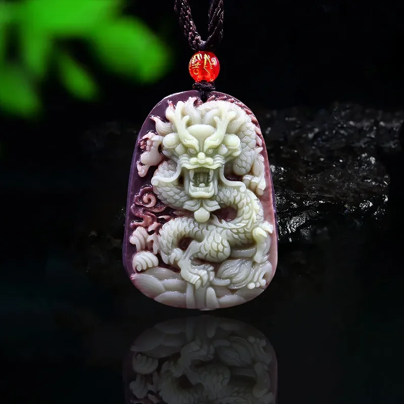 Jade Dragon Pendant Necklace Chinese Jewelry Gemstone Amulet Charm Gifts Lucky Fashion Carved Natural
