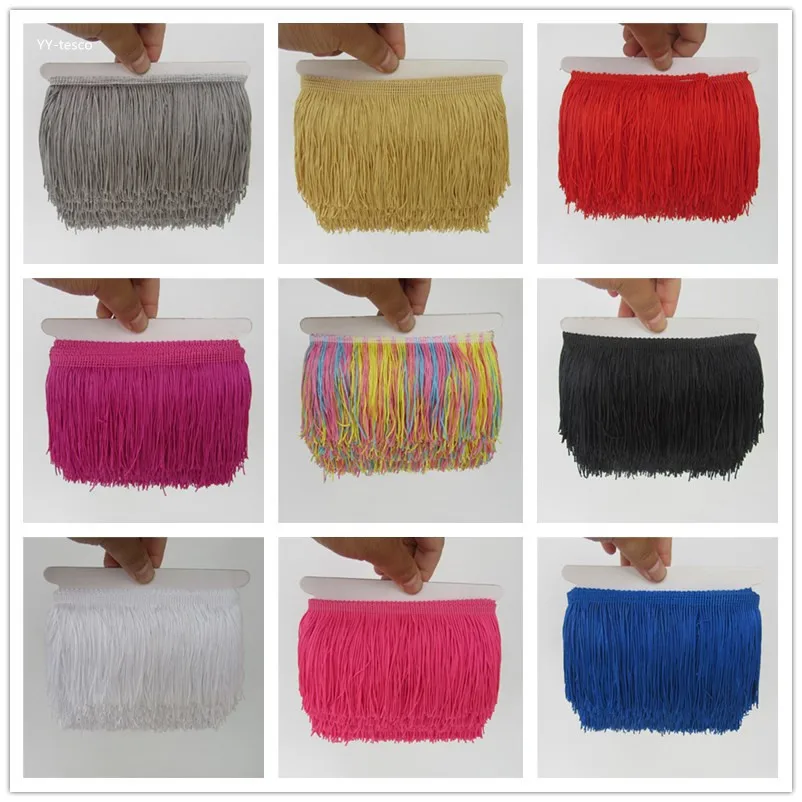 YY-tesco 1Yard 10cm Wide Lace Fringe Trim Tassel Fringe Trimming For DIY Latin Dress Stage Clothes Accessories Lace Ribbon
