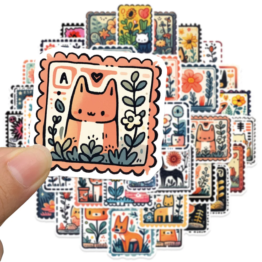 Cute Animals Retro Stamp Stickers Cartoon Graffiti Style Decorative Waterproof 50Pcs