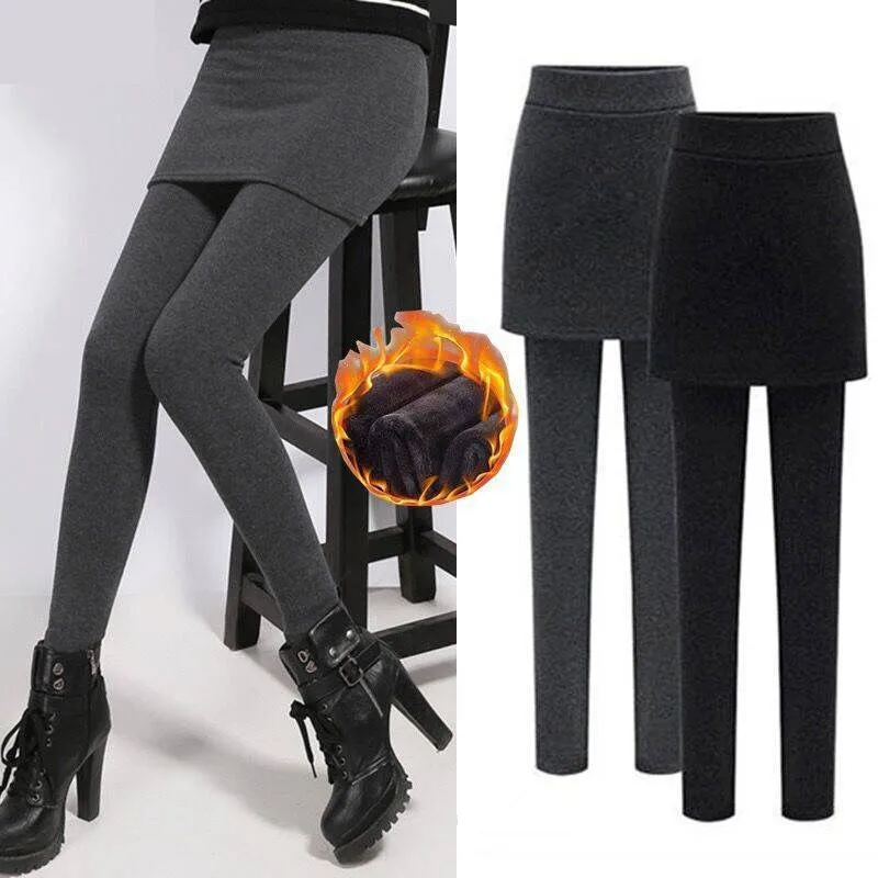 SkirtLeggingsWomenWinterWarmClothesCulotteFleeceLinedTights