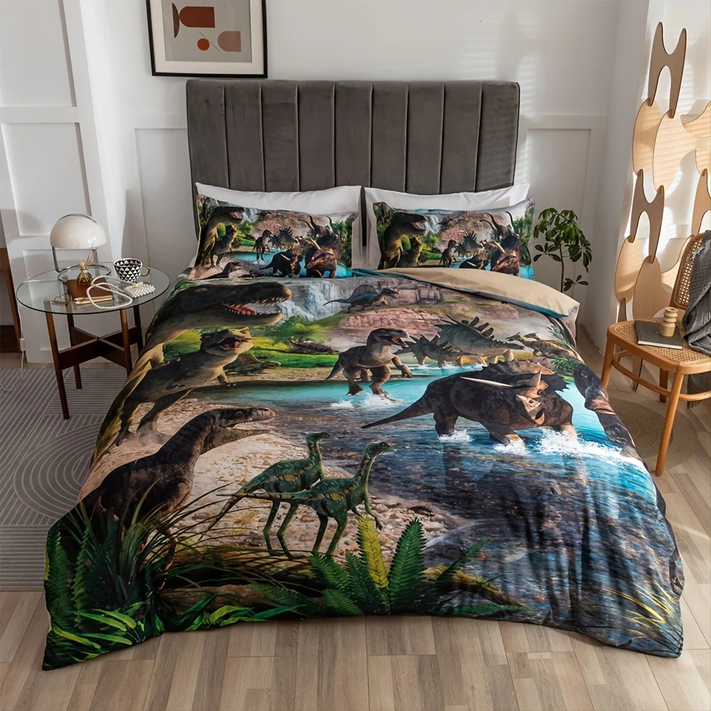 

3pcs Dinosaur Duvet Cover Set (1 Duvet Cover + 2 Pillowcases) Soft Comfortable Bedding Set For Bedroom Guest Room