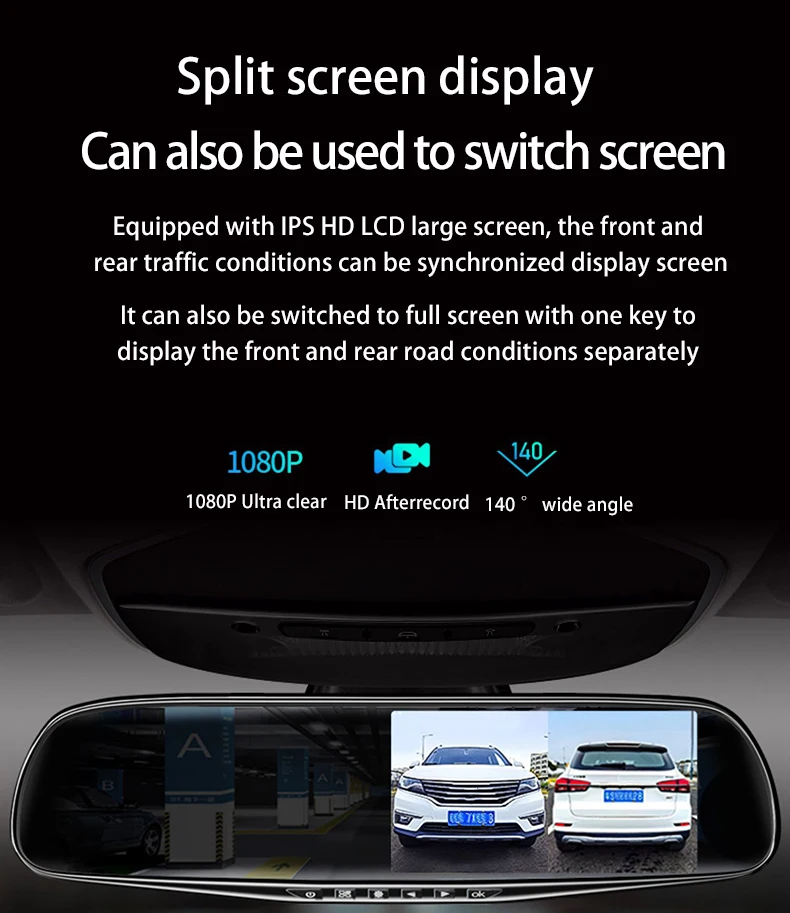 High-definition 1080P dual-lens streaming rearview mirror, optional 32G memory card, loop recording
