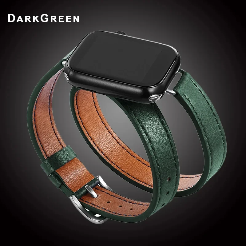 Elegant Double Tour Leather Strap for Apple Watch - Fashion Correa