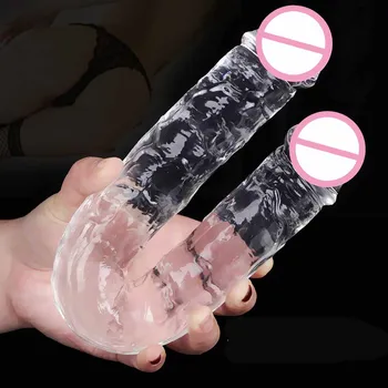 Double Ended Realistic Flexible Clear Jelly Dildos,Double Sided Lesbian Anal Play G-spot Stimulator Sex Toy for Women Men Couple 3