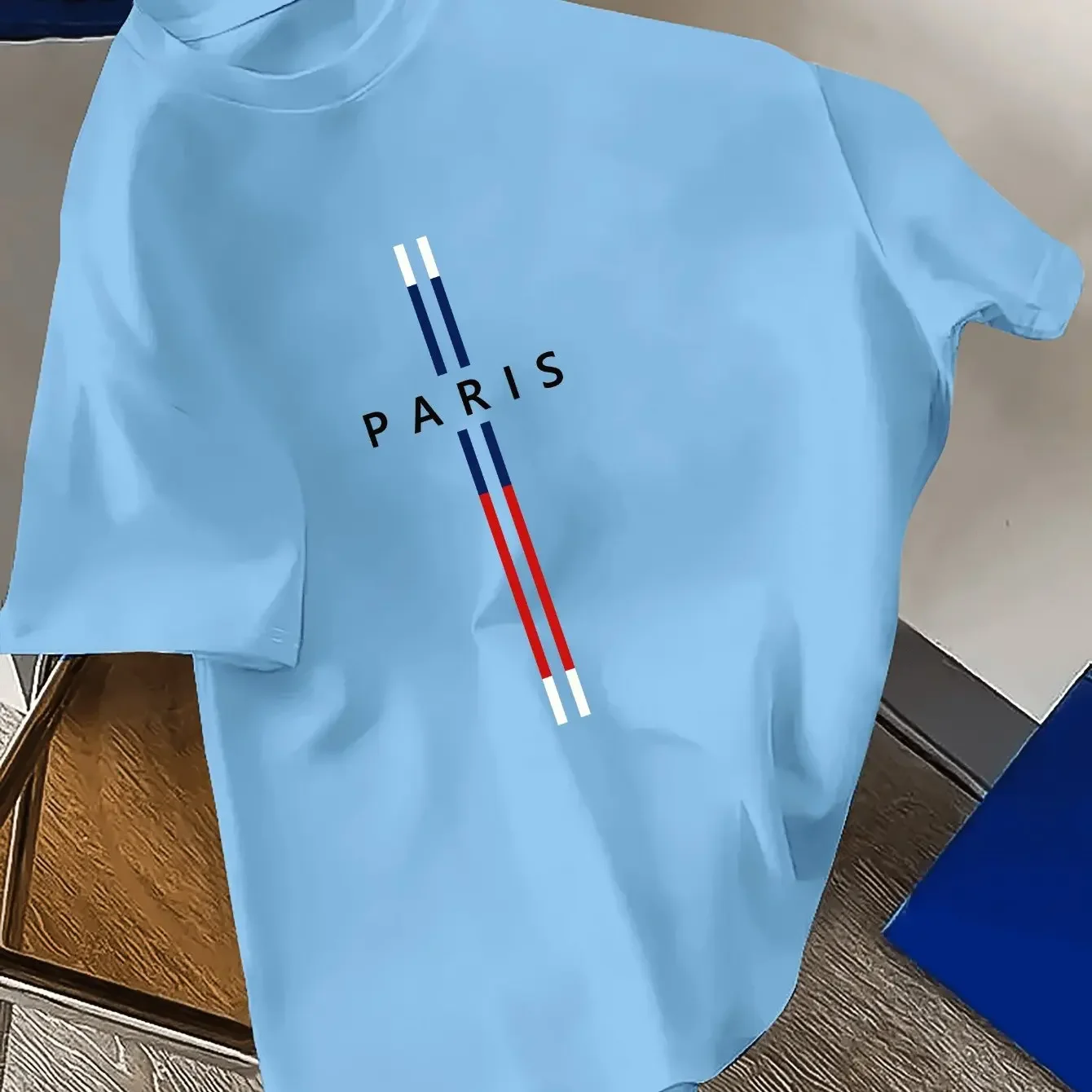 Short sleeve t shirt Summer Men cotton fashion casual loose fit plus size Paris letter print round neck short sleeve T-shirt top