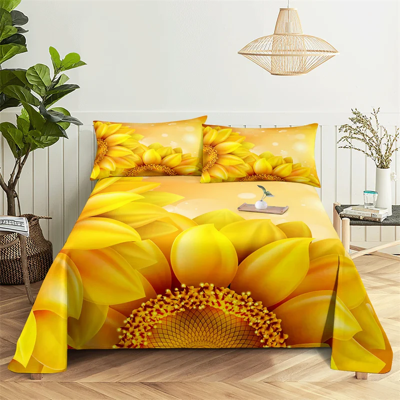 Sunflower Queen Sheet Set Girl, Lady's Room Flower Bedding Set Bed