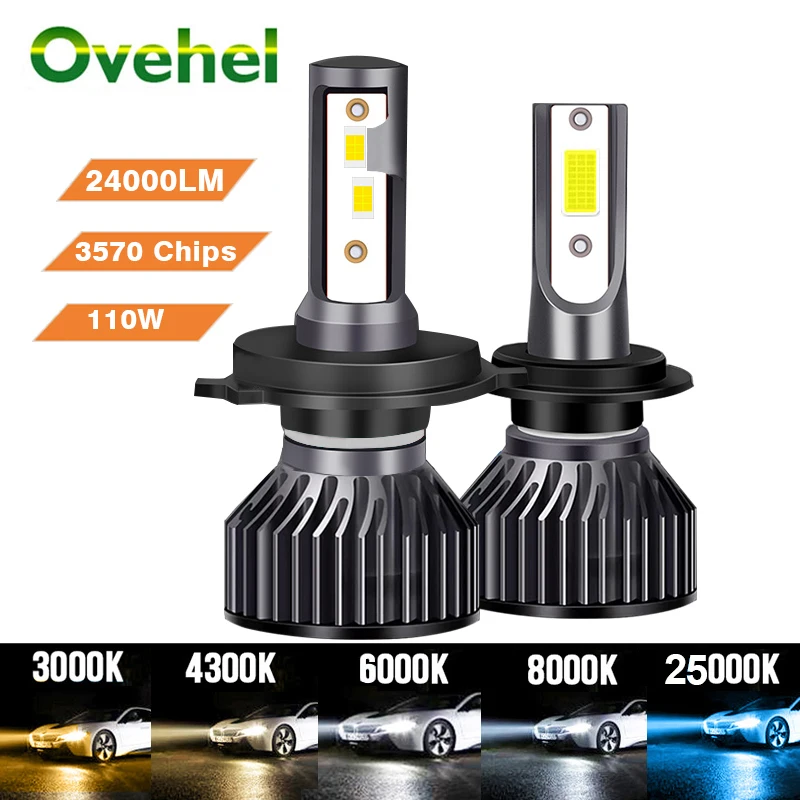 Ovehel Led H4 Headlight 3570 Chips 24000lm 110w H1 H7 Led Bulbs Turbo ...
