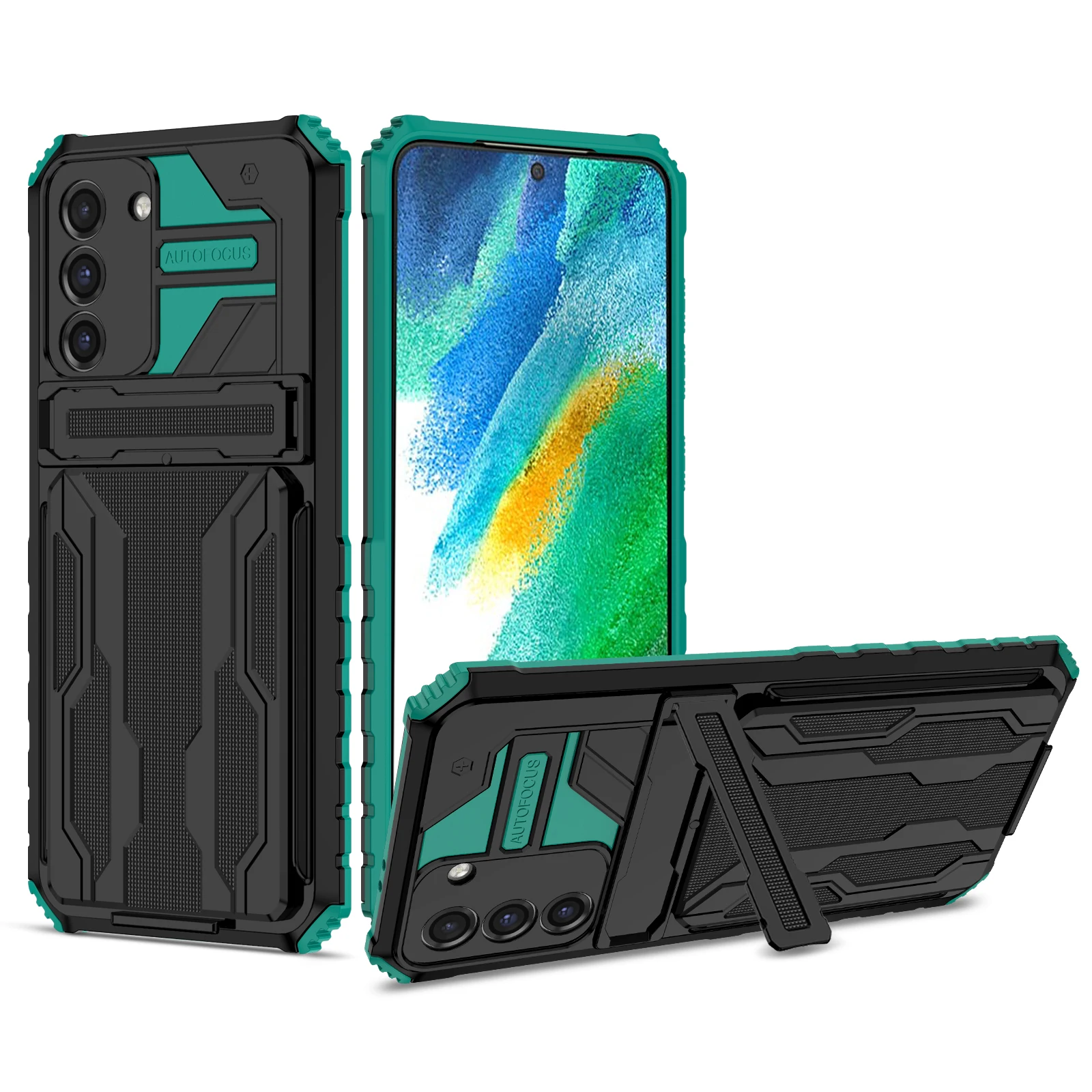 

for Samsung S22 S21 A12 A22 A31 A32 A52 A72 5G For Samsung S22 Case Card Armor Coque Stand Holder Shockproof Protection Cover