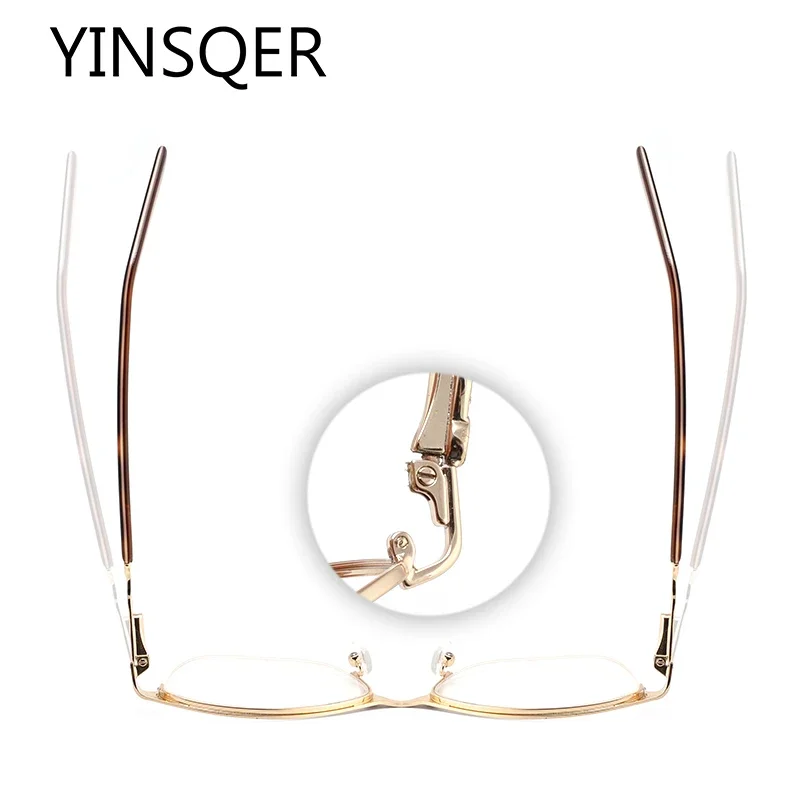 Women's Vintage Glasses Square Prescription Eyewear Frames Cat Eye Female Eyeglasses Thin Half Spectacle Presbyopia with Diopter - 4