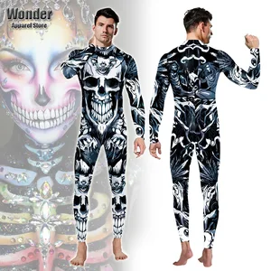 Women Men Ghost Skull Body Skeleton 3D Printing Jumpsuit Adult Halloween Cosplay Costumes Party Role Playing Dress Up Outfit