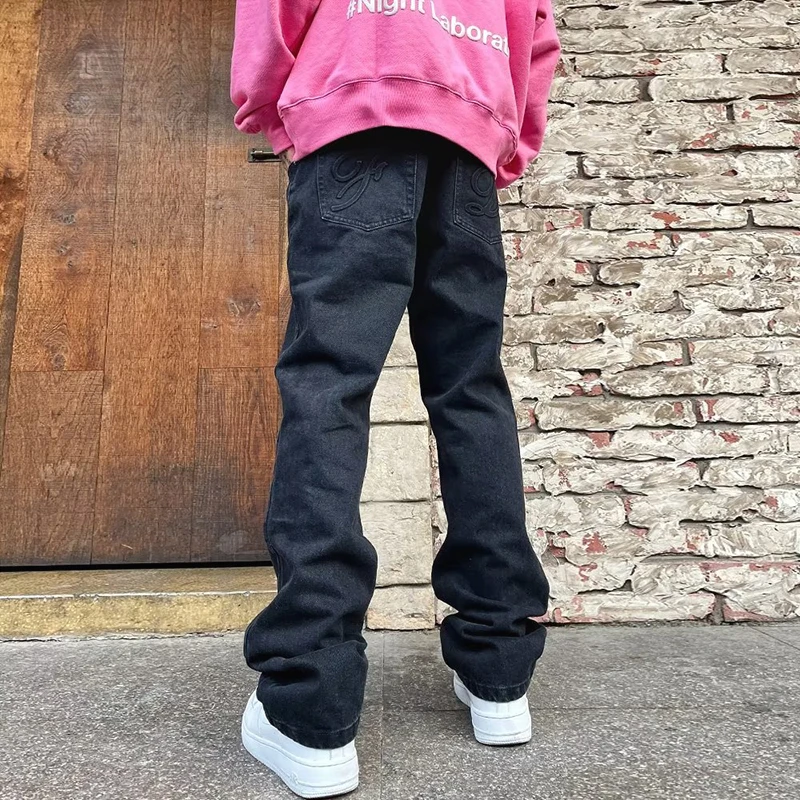 Jeans High Street Y2K Heavy Industry Washed and Pressed Denim Loose Straight Tube Trousers Casual Versatile Hip Hop Street Trend
