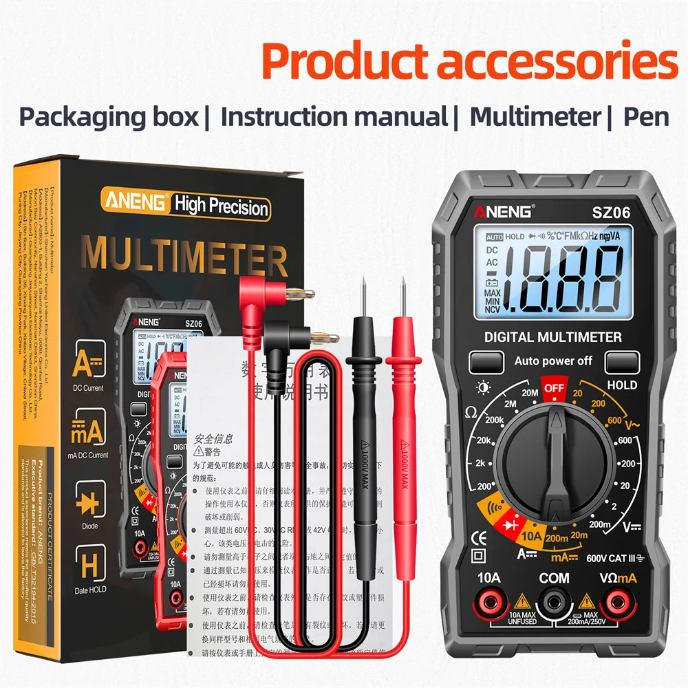 Professional Smart SZ308 SZ06 SZ302 SZ301 Digital Multimeter 1999 2000 Counts Multimetro Auto Voltmeter AC DC 220V Voltage Test