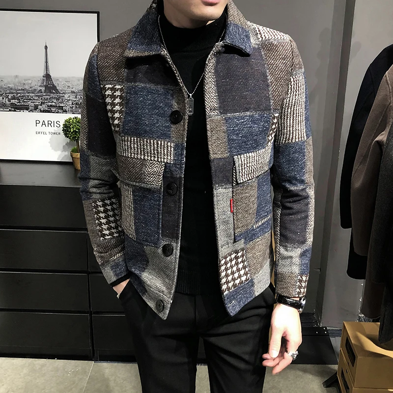 

Men's Suit Jacket Navy Gray Plaid Lapel Collar Long Sleeve Formal Business Jacket Groomman Autumn Winter Casual Coat 2022