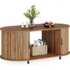 Coffee Table with Storage, 47.24" Farmhouse Wood Oval Center Table, 2-Tier Tea Cocktail Table with Sliding Door for Living Room 6