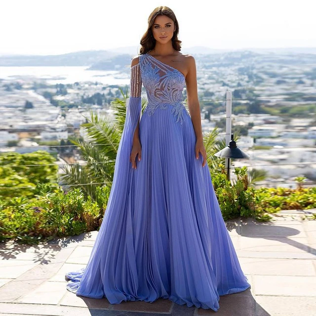 Chic A-line Off-the-shoulder Blue Prom Dresses Sparkly Prom Dress Even –  SELINADRESS
