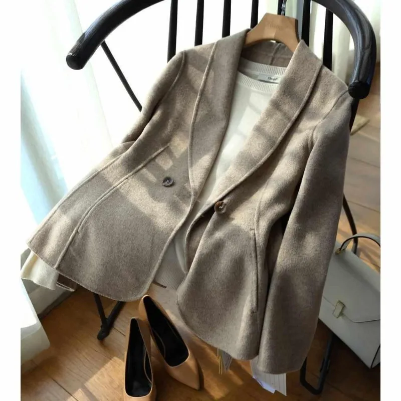 Women's Autumn Winter Fashion Elegant Solid Color Lapel Button Pocket Temperament Versatile Long Sleeved Slim Fit Suit Jacket