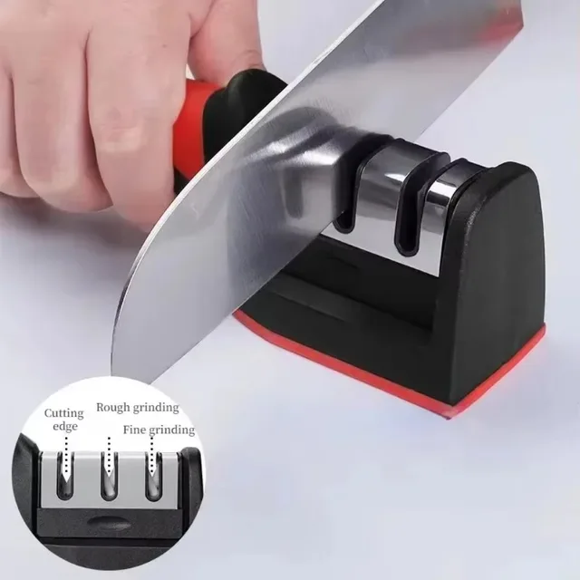 Affûteur de couteaux 3/4 en 1, système d'affûtage à trois étages pour couteaux de cuisine/ciseaux/outils, pierre à aiguiser portative 4