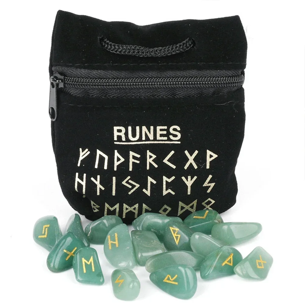 25 PC Natural Crystal Rune Stone Set Nordic Rune Letter Amethyst Gem Irregular Agate Divination Healing Stone Lucky Decoration