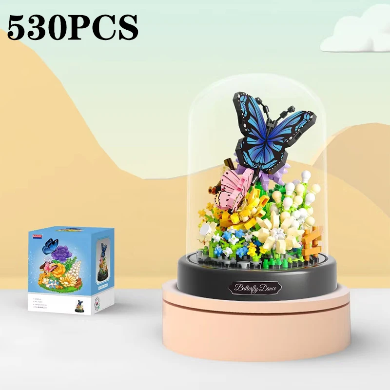 Bee Butterfly Flower Bonsai Building Blocks Insect Plant Potted Model Bricks With Dust Cover Children's DIY Toy Christmas Gift 3