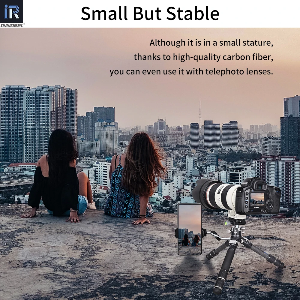 INNOREL 부하 10kg CT223C 미니 탁상용 삼각대 디지털 DSLR, DV 비디오, 휴대폰용 10층 탄소 섬유 소형 데스크탑 삼각대