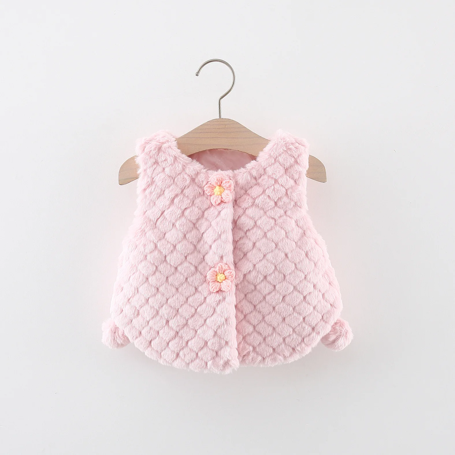 Baby Girl Winter Solid Color Fur Coat Baby Warm Fake Fur Sweat Shoulder Flower Button Newborn Vest fur vest,children down vest