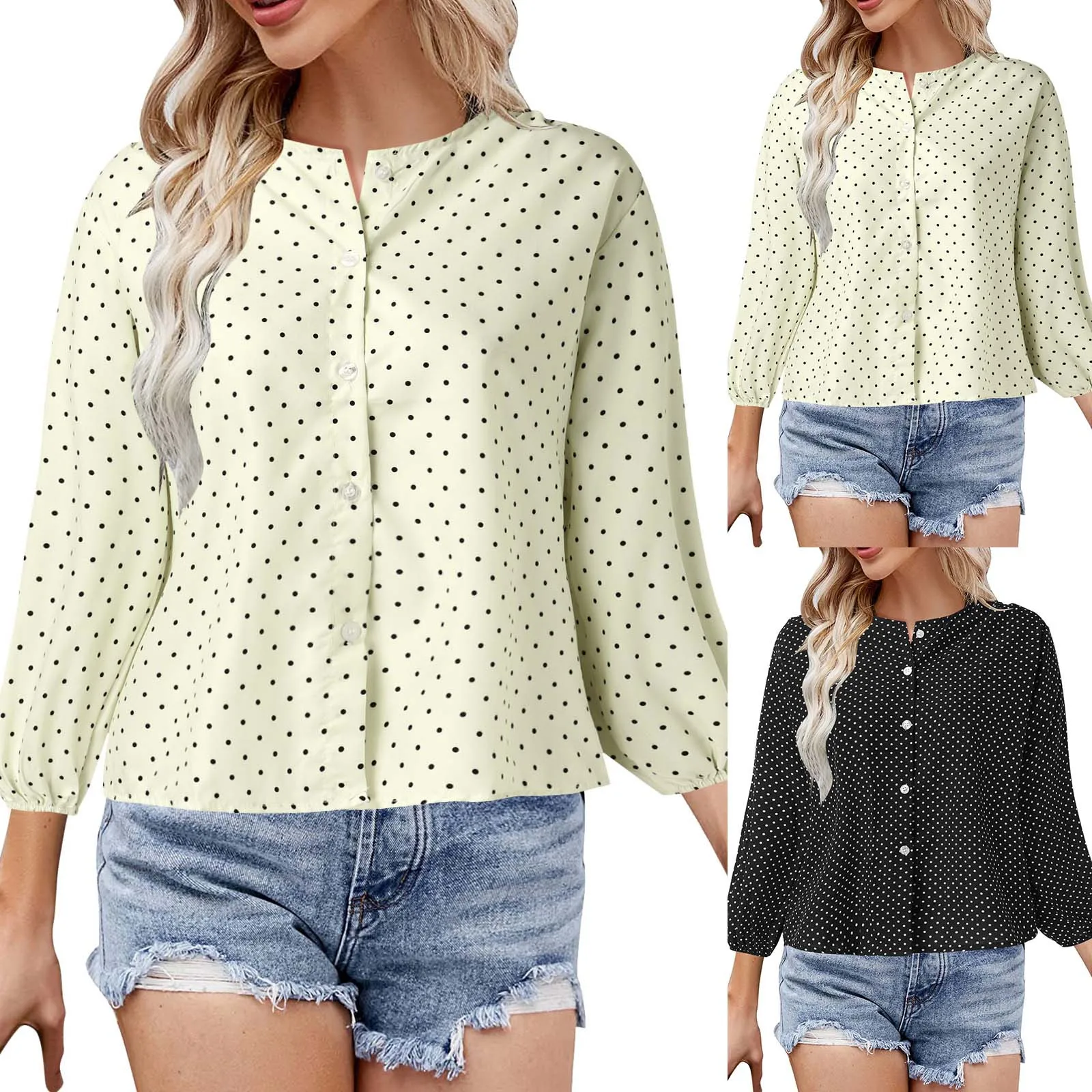 

Блузка женская в горошек, модный топ на пуговицах с длинным рукавом, элегантная повседневная рубашка, одежда для отдыха и работы