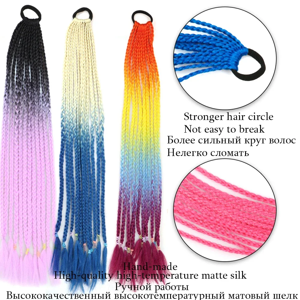 Synthetic Rubber Band Twist Braid Ponytail Colored For Girls Kids 60 Cm Crochet Hair Elastic Rope Hair Accessories Afro Hair