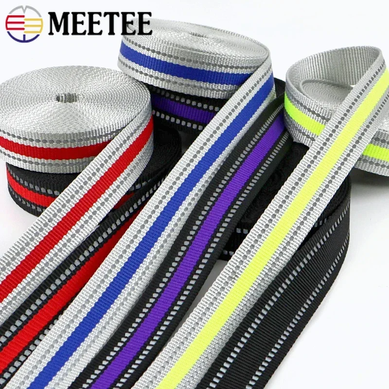 5/10M 15-25mm 컬러 반사 스트립 리본 밴드 벨트 개 목줄 웨빙 테이프 의류 안전 스트랩 DIY 재봉 공예 재료