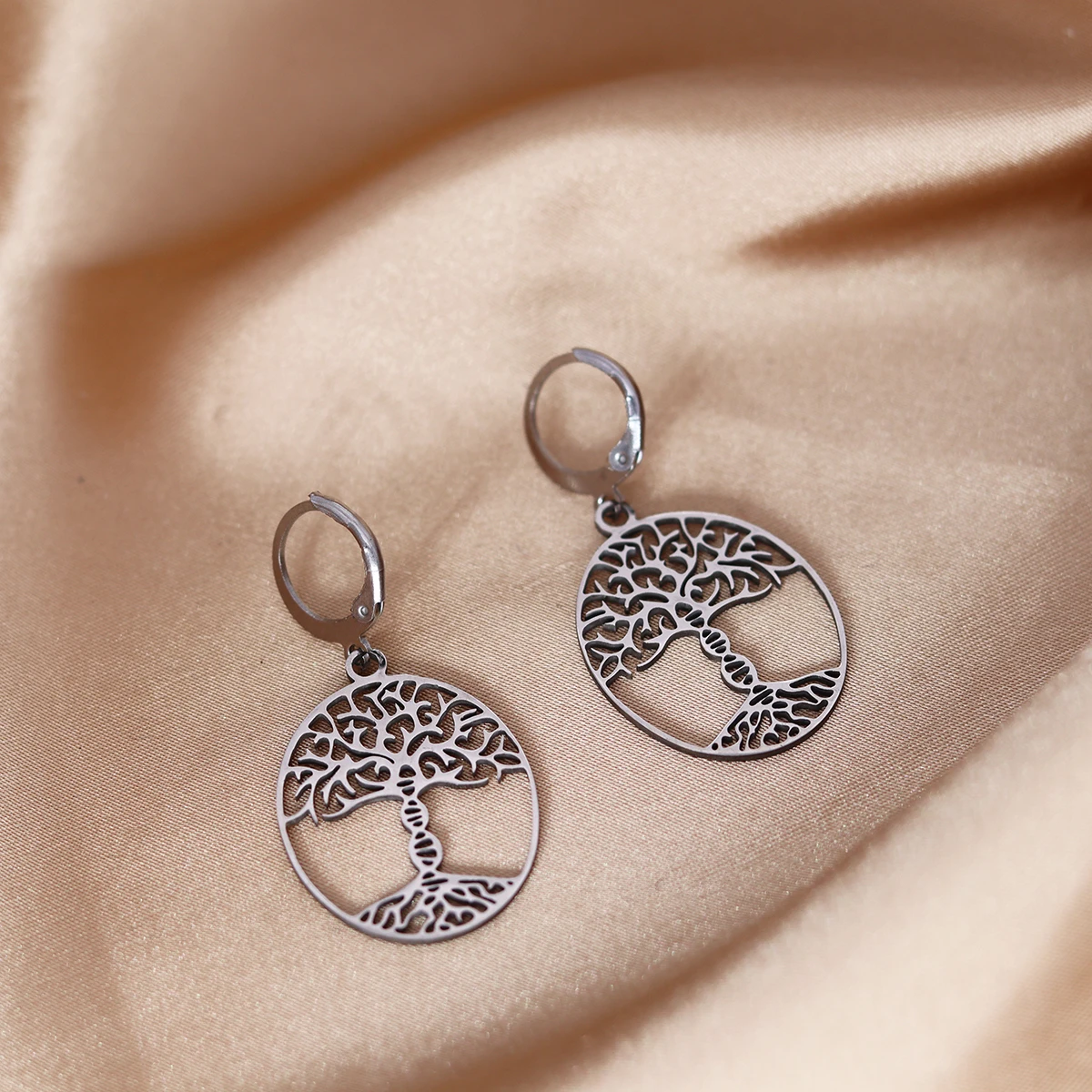 Chandler Stainless Steel Tree of Life with a DNA Trunk Hoop Earrings Genealogy Gift Birthday Party Jewelry Gift for Women 6