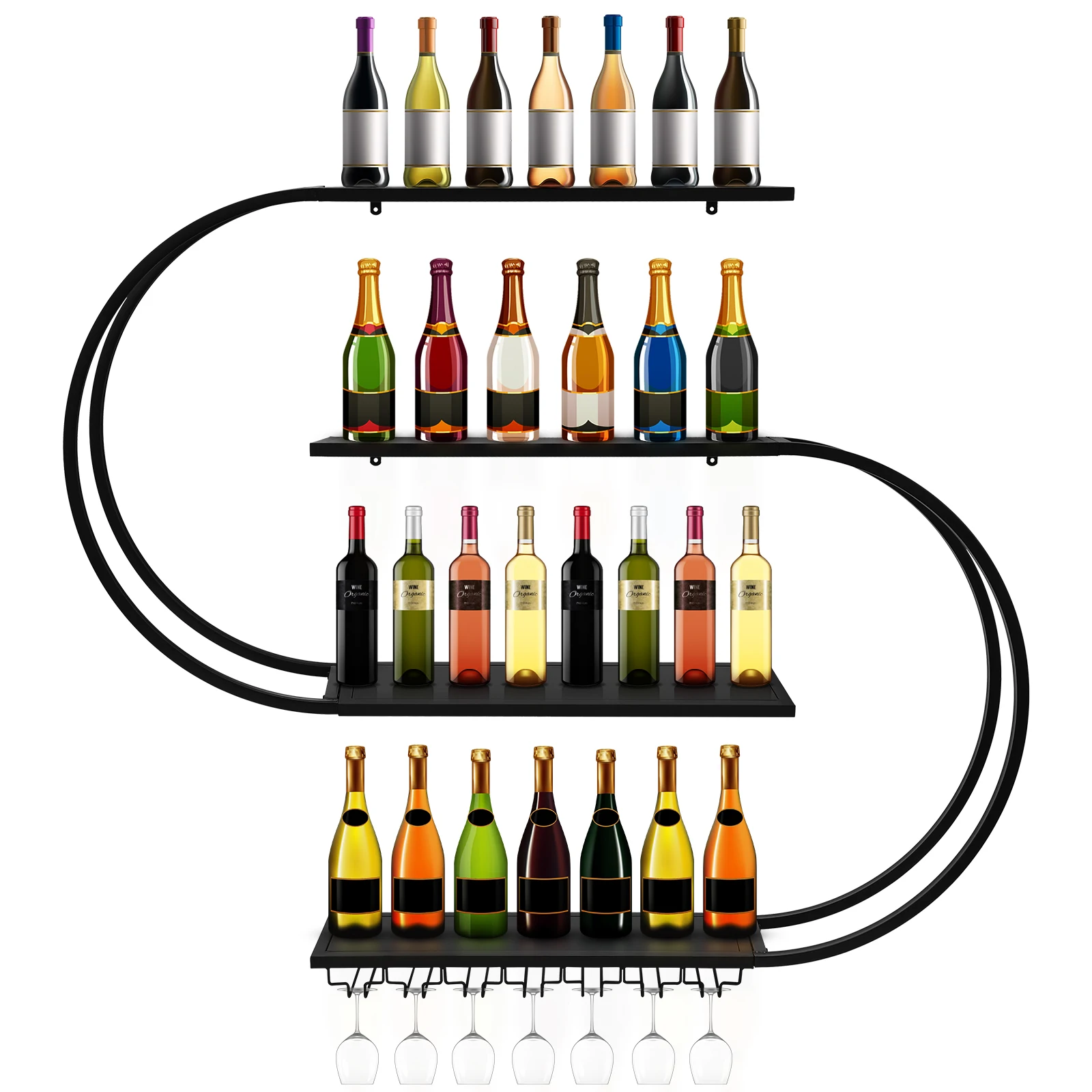 Wine Storage Rack Large Capacity Bar Liquor Bottle Display Shelf Geometric Art Wine Cabinet for Home Bar Dining Room Decorative