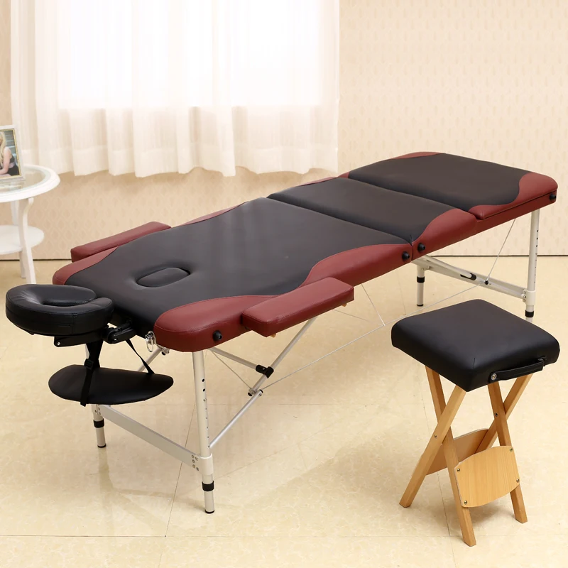 Aluminium 3 Section Massage Bed Portable Salon Furniture Wooden Bed Foldable Beauty Body Facial Spa Tattoo Thai Massage