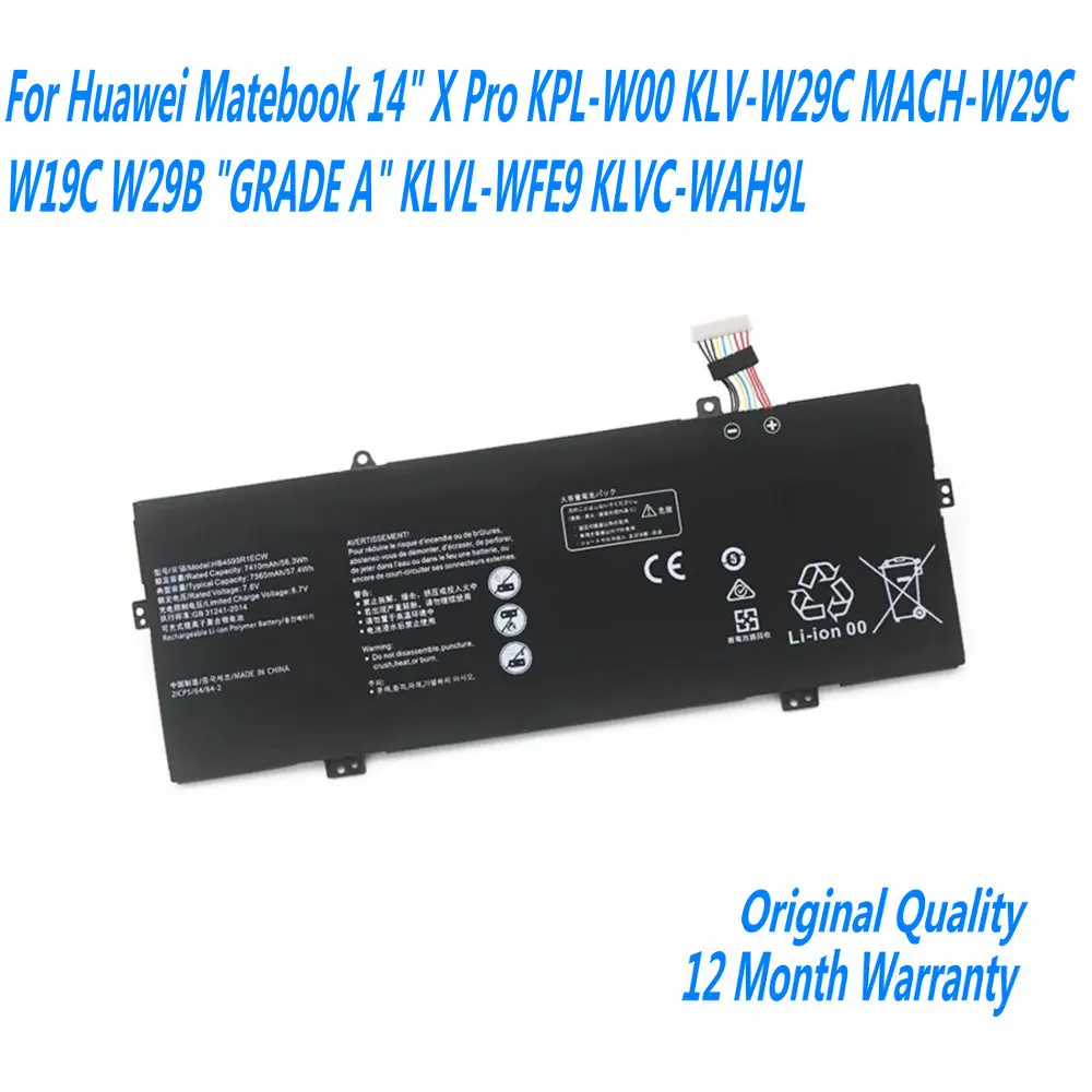 

New 57.4WH HB4593R1ECW Laptop Battery For Huawei MagicBook 14 2019 KPR-W19 KPL-W00 KLV-W19 KLV-W19L VLT-W50 VLT-W60 VLT-WXO