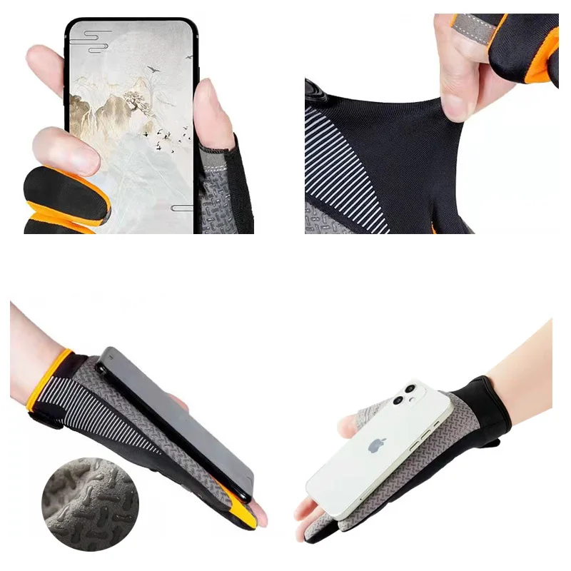 Men Women Summer Three Finger Letter Sport Fishing Sun Glove Sunscreen Non-Slip Quick-Drying Cycling Touch Screen Mitten N30