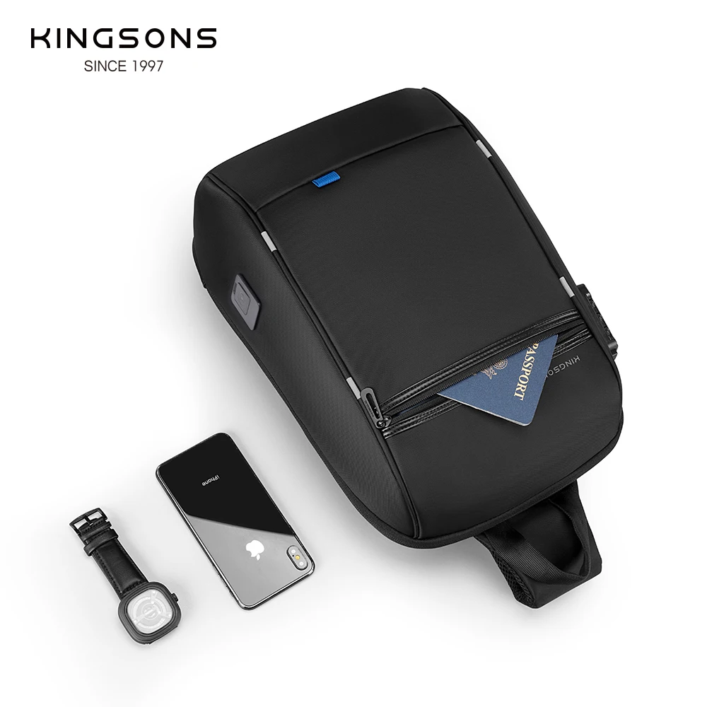 Kingsons/Vgoal Anti-theft Men Chest Bag 14 inch Laptop Bag Single Shoulder Messenger Waterproof Crossbody USB Charging mens messenger bag,sling chest bag