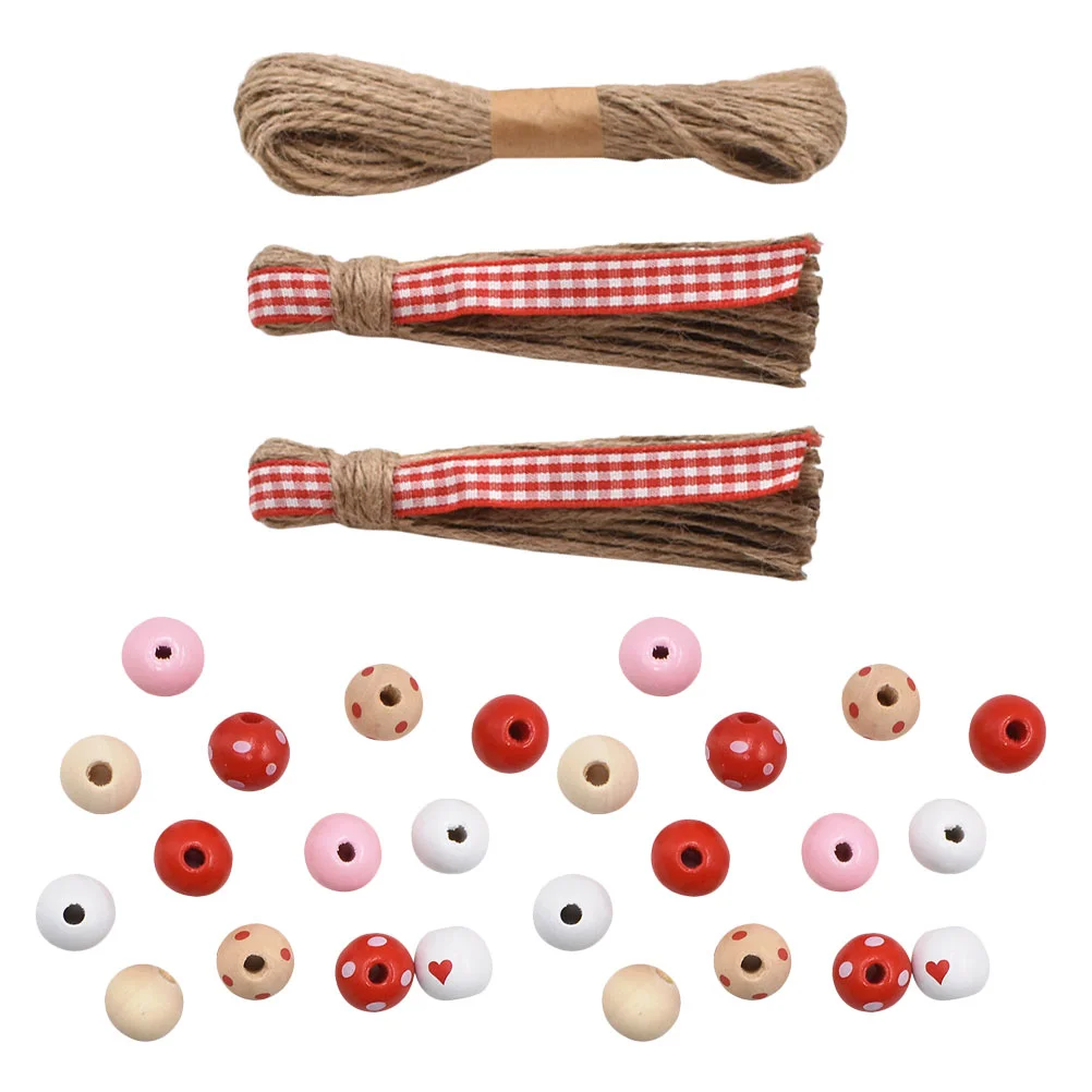 

1 Set Wood Beads Valentine's Day Garland Making DIY Beads with Rope Tassels