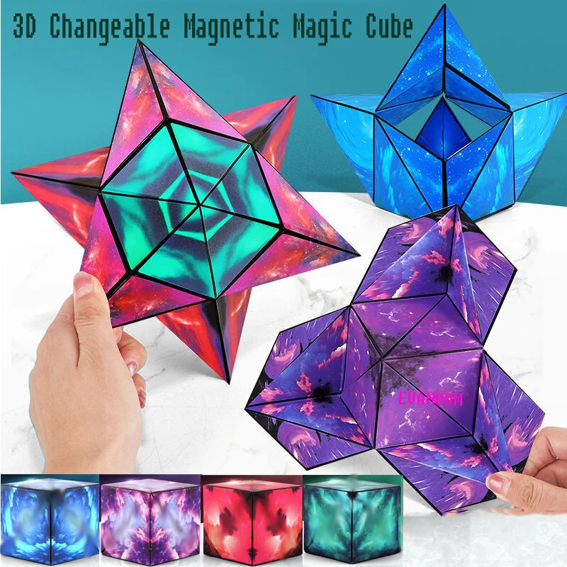 Funny 3D Geometric Changeable Magnetic Magic Cube Anti Stress Hand Flip Puzzle Cube Creative Kids Adults Anxiety Fidget Toys