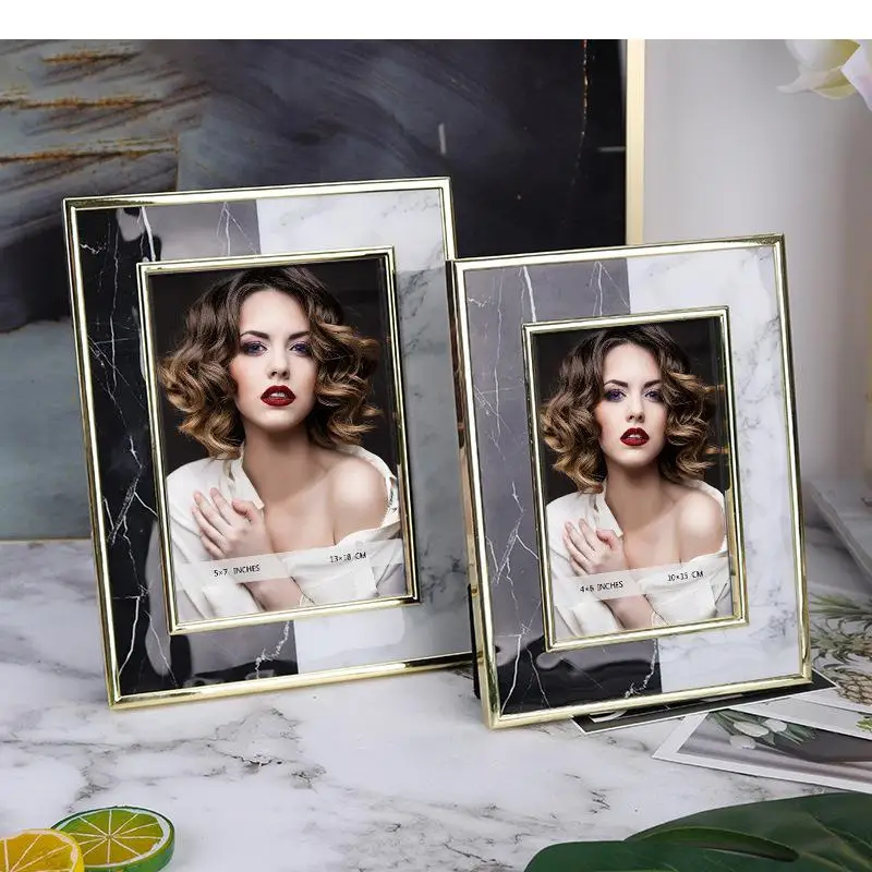 

Marble Texture Metal Photo Frames Modern Design Picture Frame Bedside Table Wedding Anniversary Photo Frame Desk Decoration