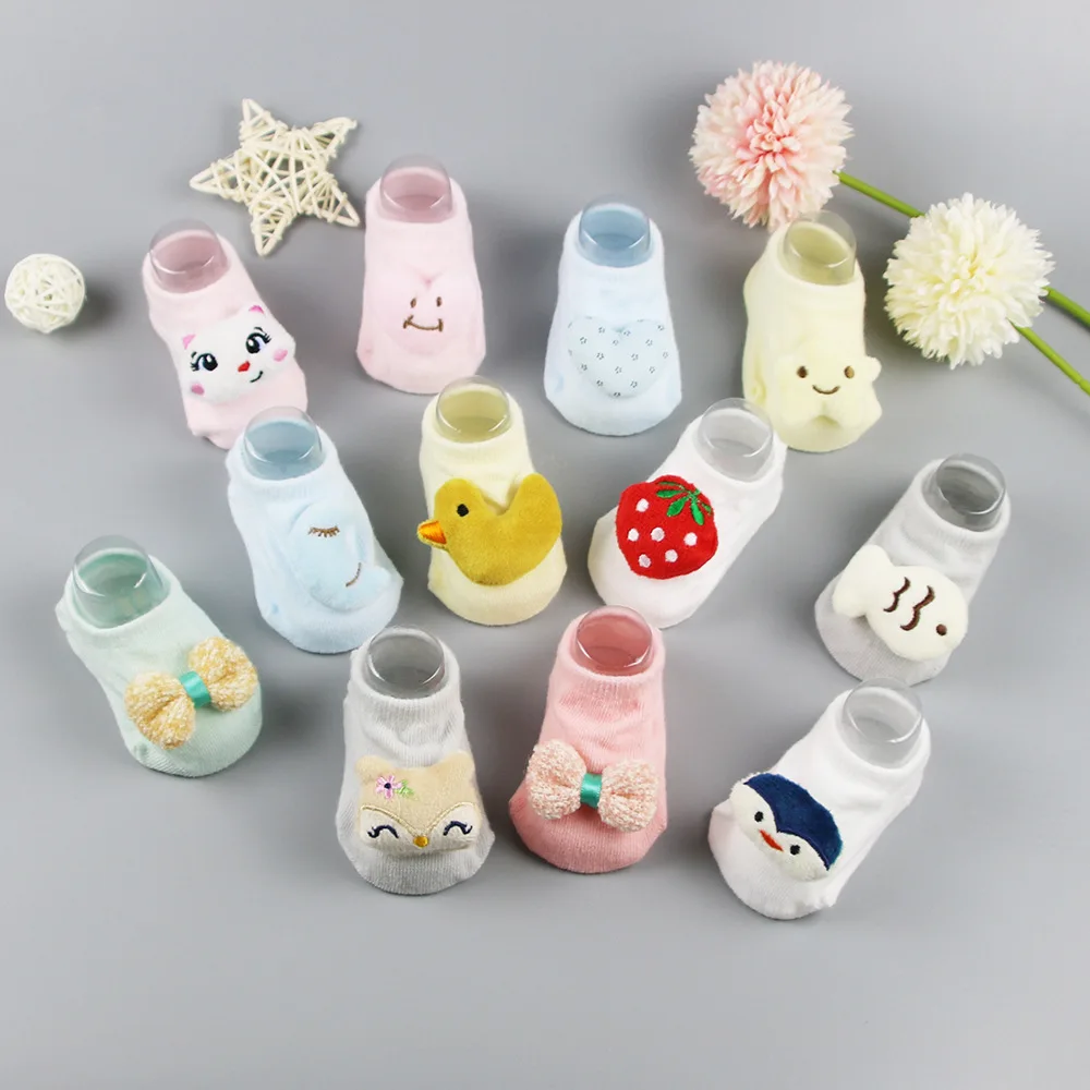 Non-Slip Soft Floor Socks for Babies 0-12 Months Ankle Socks for Newborn Infant Toddler Kids, 3D Doll Socks Footwear