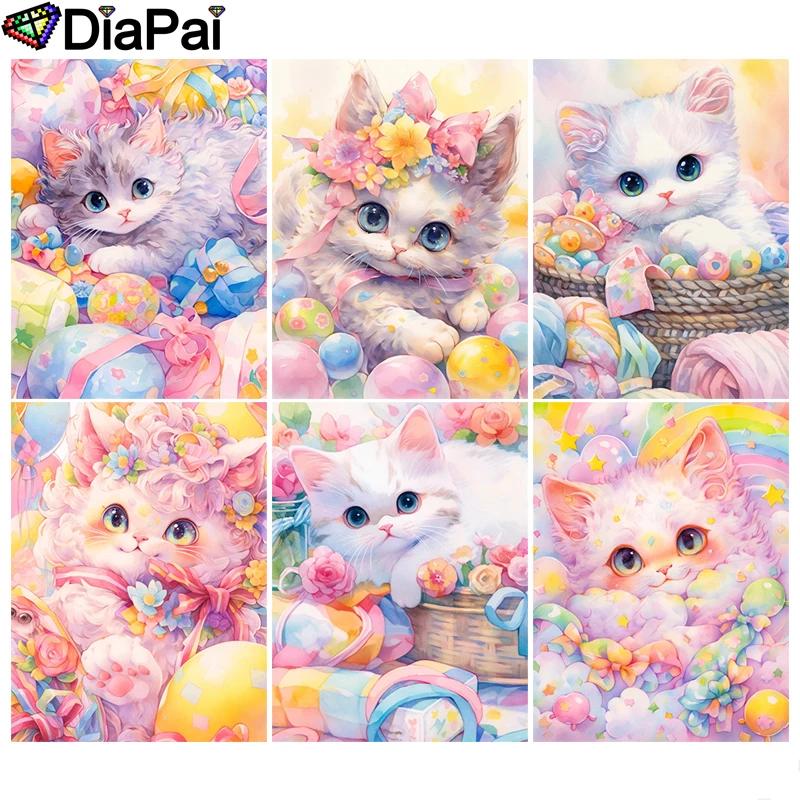 

Алмазная 5D Вышивка DIAPAI, набор для рукоделия «животное, кот, цветок», алмазная живопись «сделай сам», вышивка крестиком, украшение для дома, подарок
