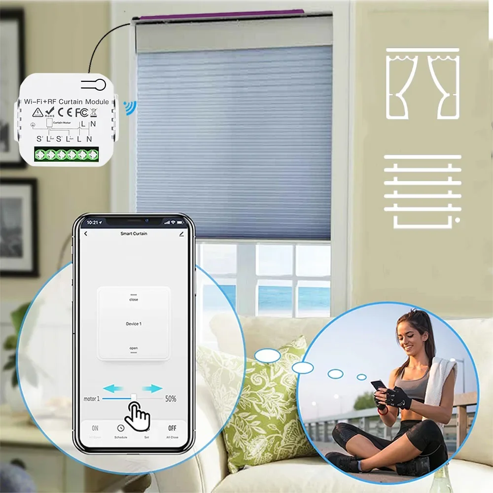 Tuya Smart Life WiFi 433Mhz Blind Curtain Switch with RF Remote