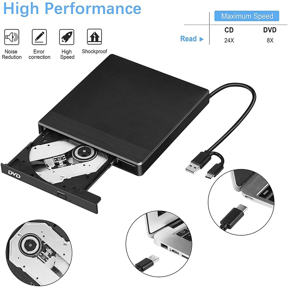 External DVD CD USB 3.0 & Type-C CD/DVD +/-RW DVD drive mit SD TF Card Reader USB Stick Port Laptop Desktop DVD ROM Drive DVD RW