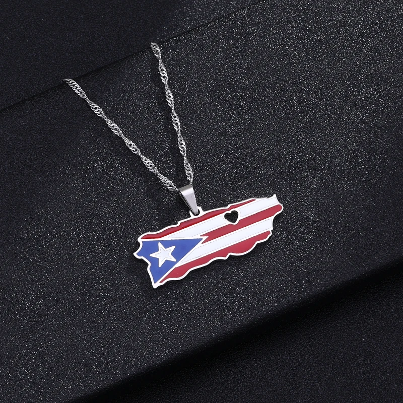 Puerto Rico Flag Necklace Stainless Steel 3