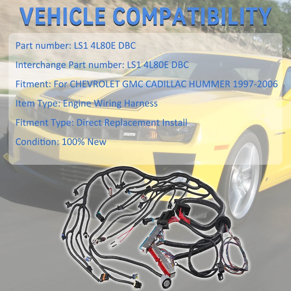 LS1 4L80E DBC Stand Alone Engine Wiring Harness for 1997-2006 Chevrolet Hummer GMC Truck Cadillac Engine Driver By Cable