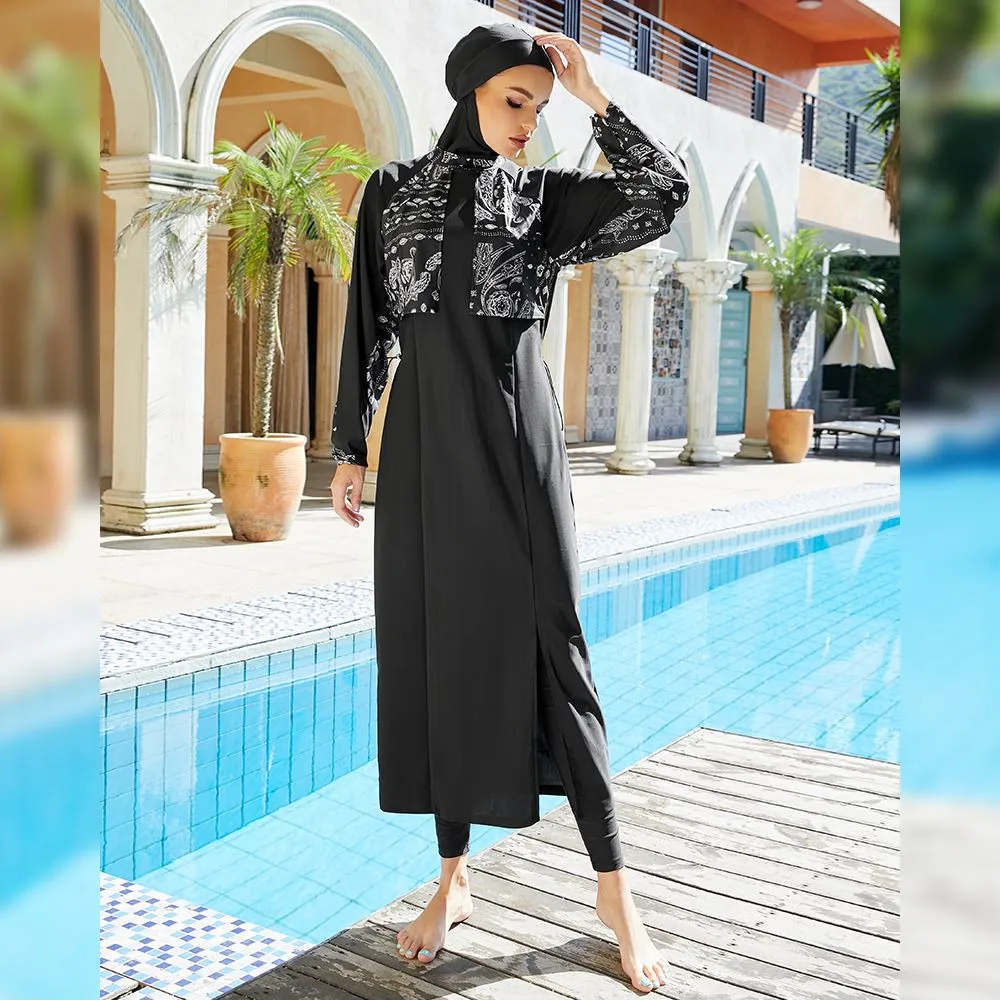 

Modest Full Cover Muslim Swimwear Hijab Long Abaya Women Burkinis Sets Arab Islamic Beachwear Swimsuit 3 Pieces Bathing Clothes