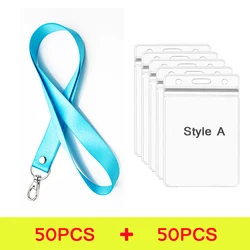 100 - Piece Safety Neck Strap Lanyard Set with Transparent Card Holder (Light Blue AL)