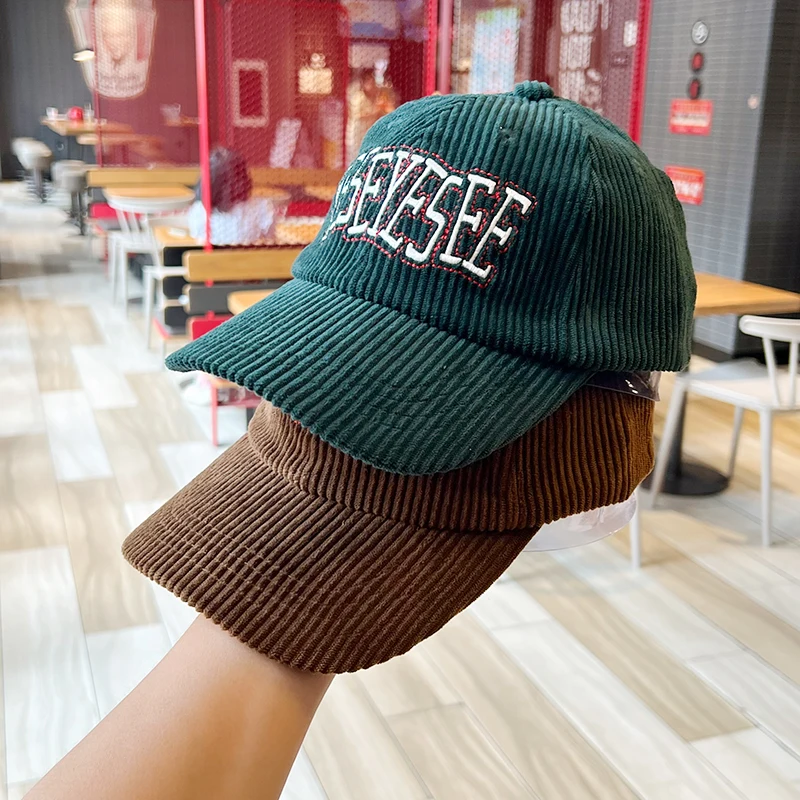 

High Quality Korean Style Fashion Brand Wide Brim Corduroy Baseball Cap Autumn Winter Couple Street Shot Casual Peaked Cap