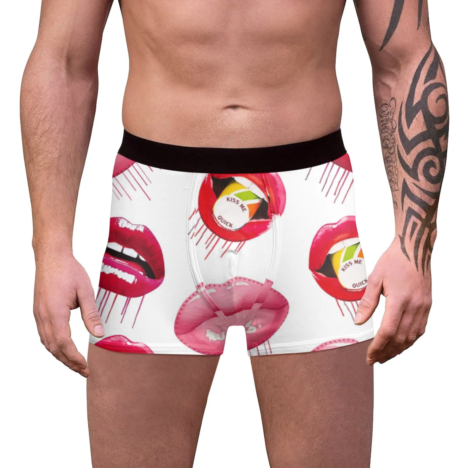 

Men'S Underwear Valentines Day Sexy Red Lips Print Boxers Underpant Classic Low Waist Stretchy Panties Home Sleepwear Underwear