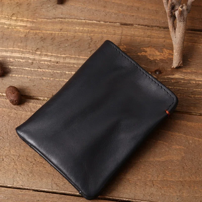 Genuine Leather Wallet Men's Short Vertical Soft Leather Handmade Men's Wallet Top Layer Cowhide Retro Ultra-thin Leather Clip 2