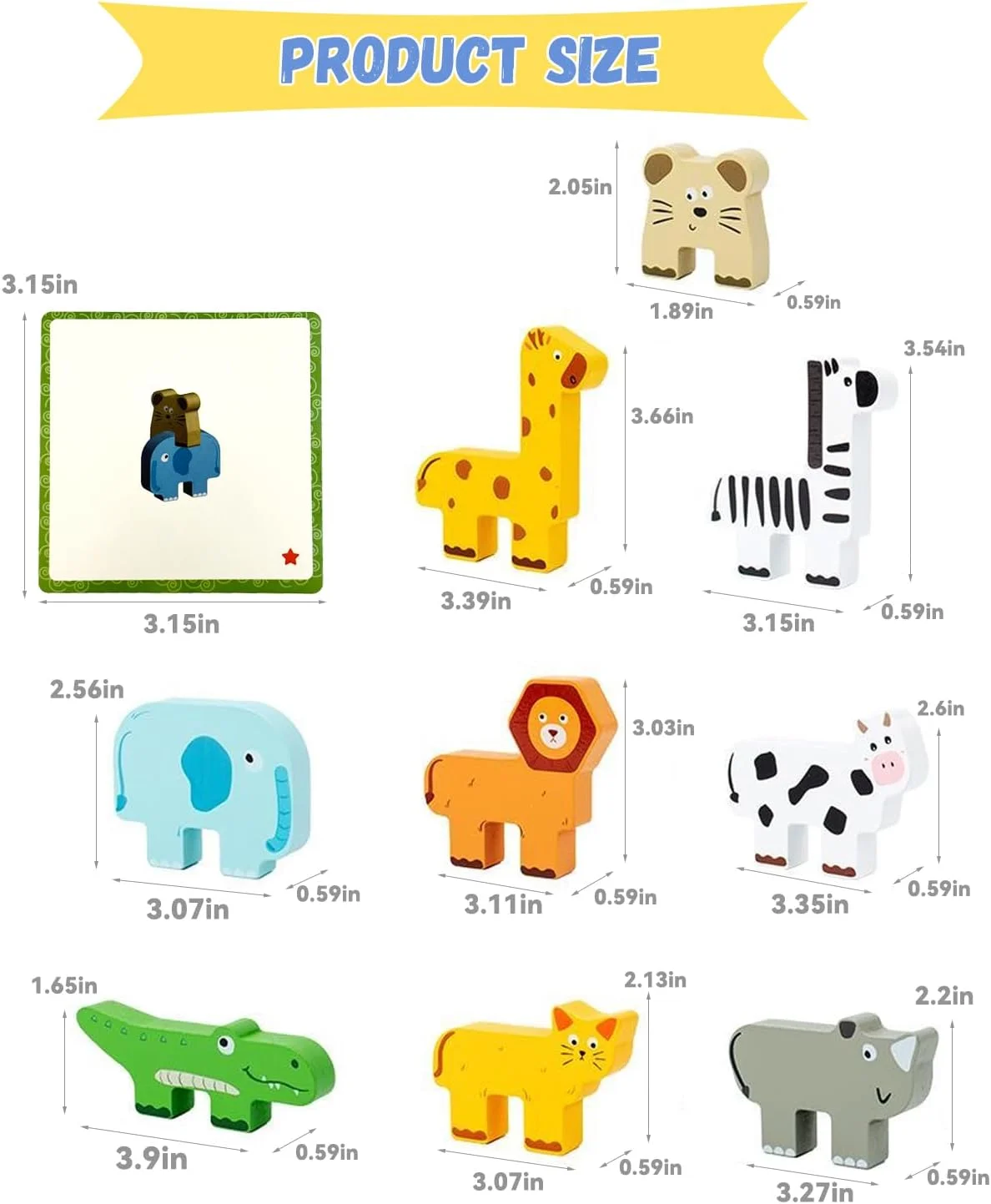 Wooden Animal Block Stacking Educational Puzzle Toy, Toddler Toys for Ages 1-3, Early Education Toys, Kids Toys